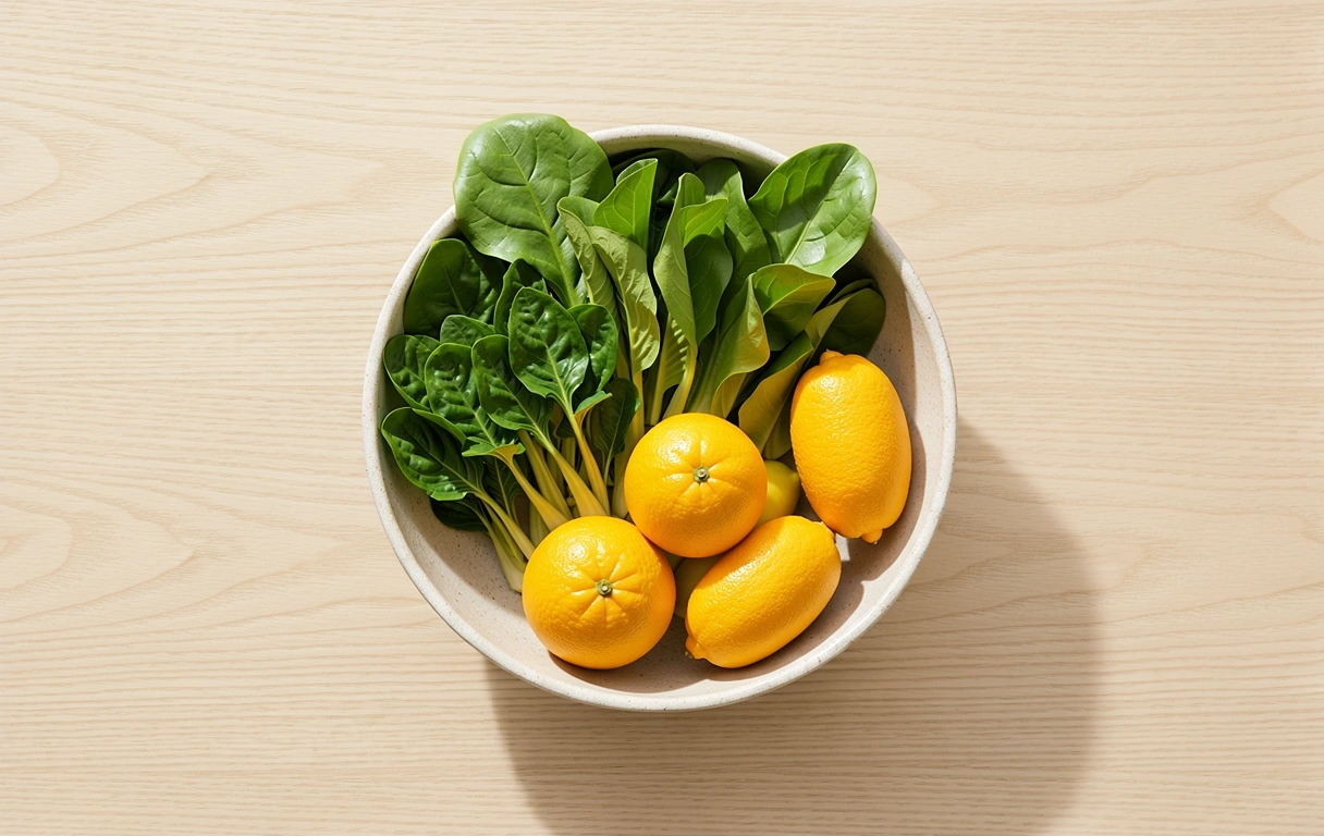 Fresh organic produce on a clean surface